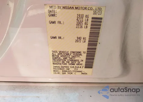 2014 Nissan Altima 2.5/S/Sv/Sl from USA, damaged, VIN 1N4AL3AP4EC163447